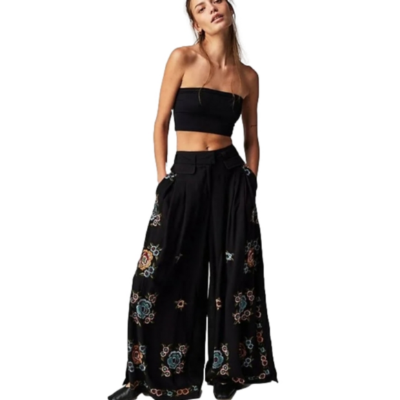 Free People Embroidered Wide Leg Trousers Sz 4, NEW - Picture 1 of 11